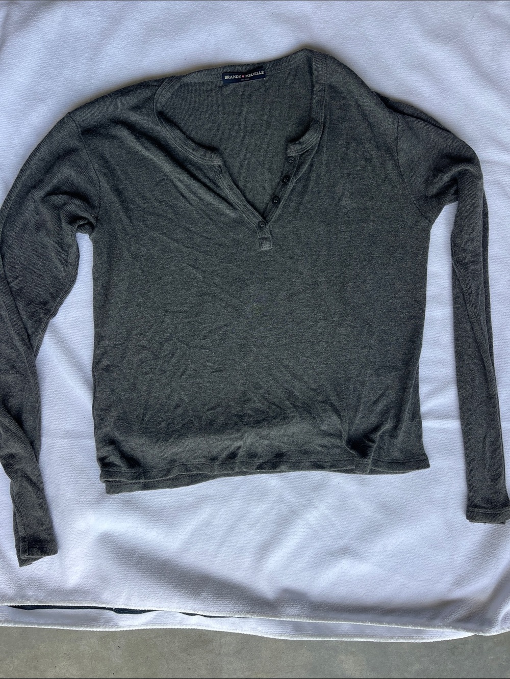 Brandy Melville Dark Olive Long Sleeve Henley Top
